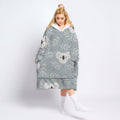 Grey Koala Wearable Blanket Hoodie For Adult, Oversized Sherpa Blanket Sweatshirt With Hood Pocket And Sleeves