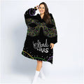 Oversized Sherpa Blanket Sweatshirt Gras Carnival Mask Graphic Black
