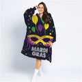 Oversized Sherpa Blanket Sweatshirt Carnival Mask With Feathers Balloons Black